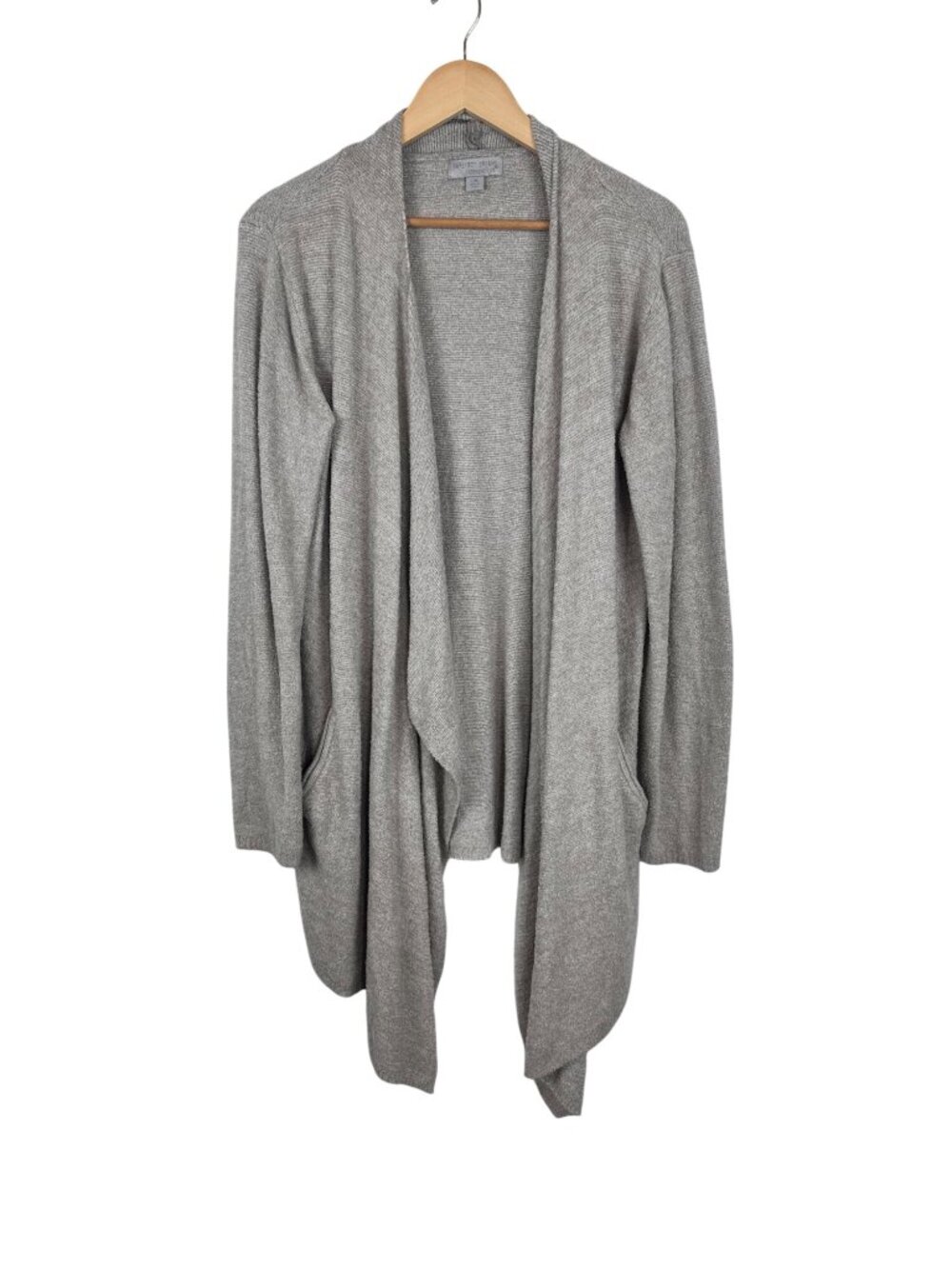 Barefoot Dreams Cozychic Lite L/XL Beige Open Front Cardigan With Pockets
